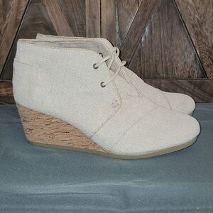 Toms Desert Wedge Booties Natural Metallic Linen 691115 Womens Size 12